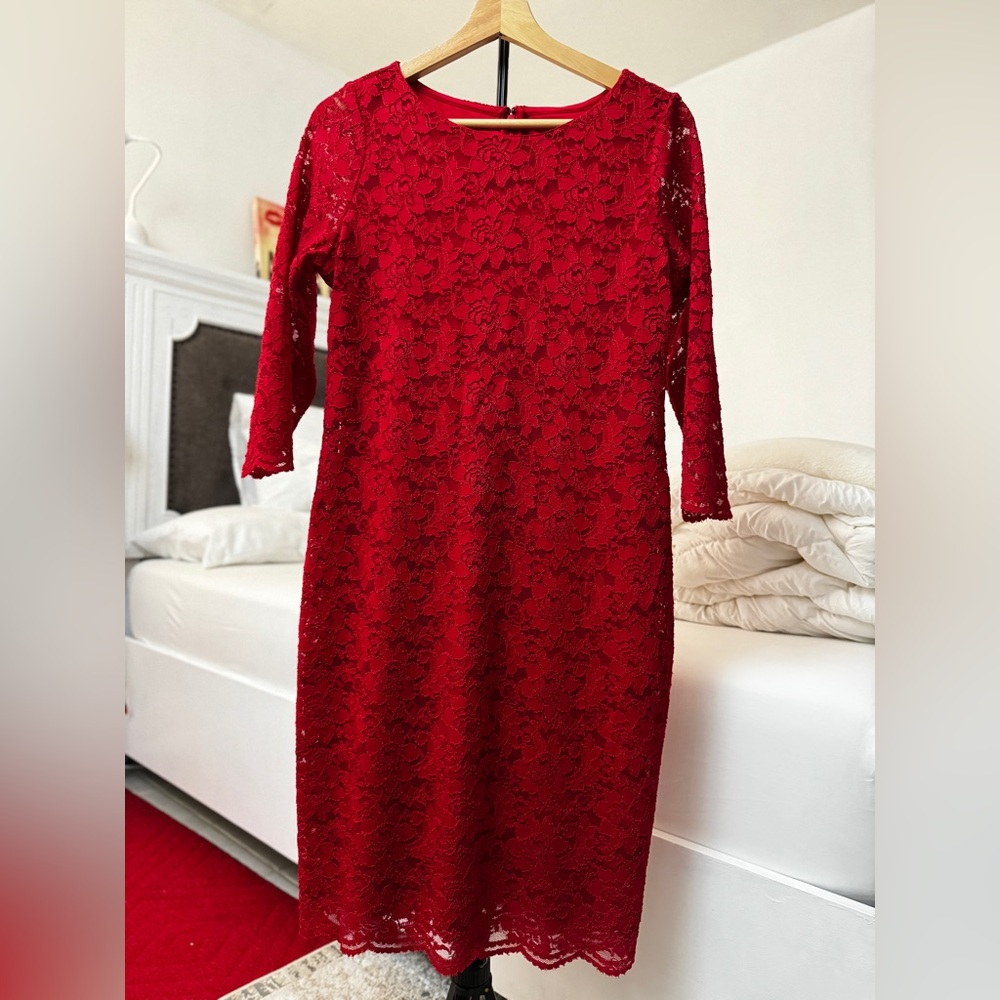 Calvin Klein Red Floral Lace Dress